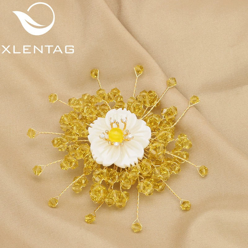 Handmade Natural Pearl Retro Geometric Snowflake And Sunflower Brooch For Women - Image 6