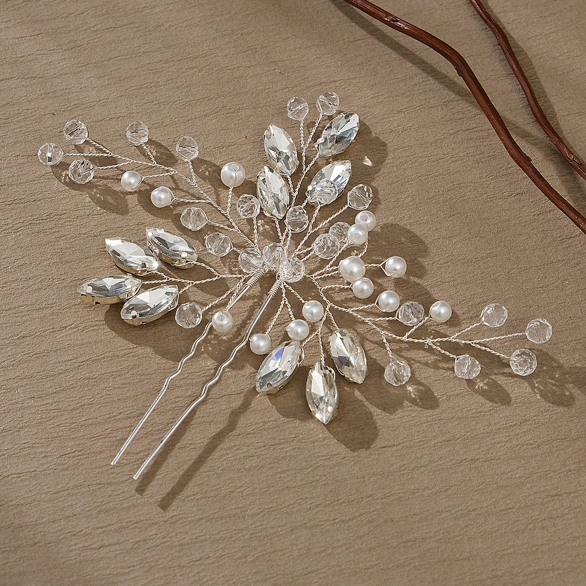 Handmade Pearl And Rhinestone Ushaped Hairpin With Flower Design Ancient Style Hair Accessories - Image 2