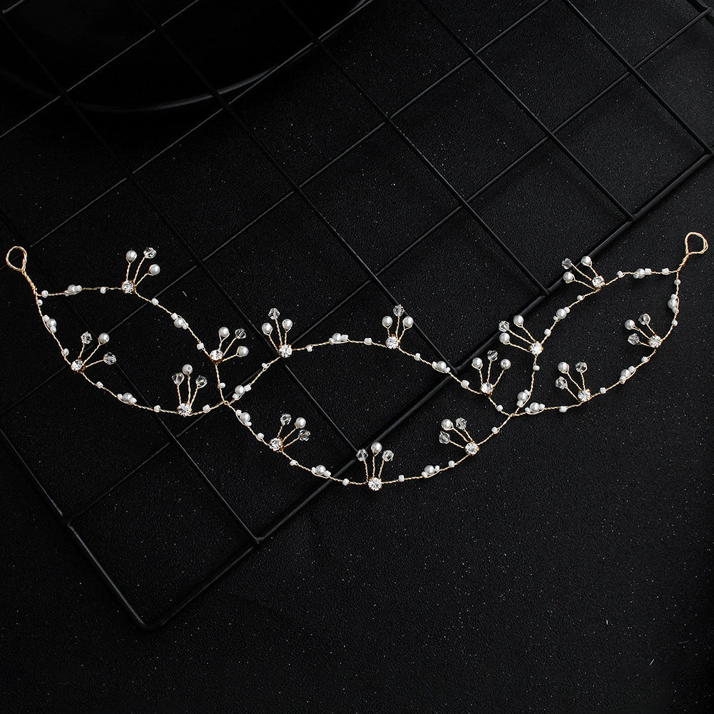 Handmade Pearl Crystal Cross Doublelayer Hairband Copper Wire Braided Women's Hair Accessories - Image 6