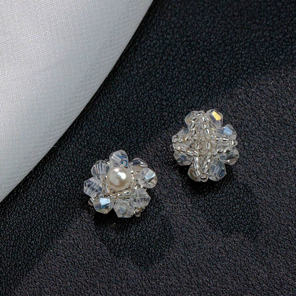 Handmade Plastic Resin Pearl Crystal Flower Earrings And Headwear Accessories - Image 10