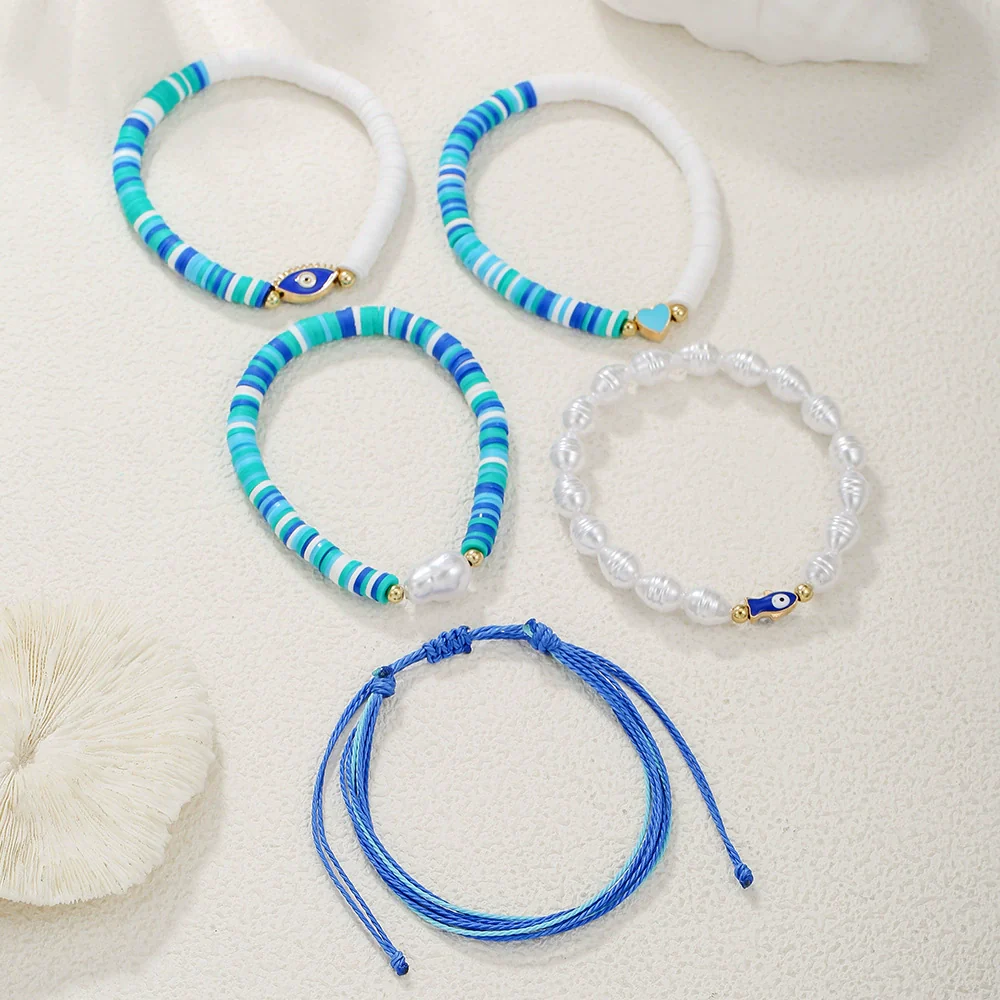 Handmade Polymer Clay Pearl Alloy Geometric Animal Style Beaded Bracelet - Image 3