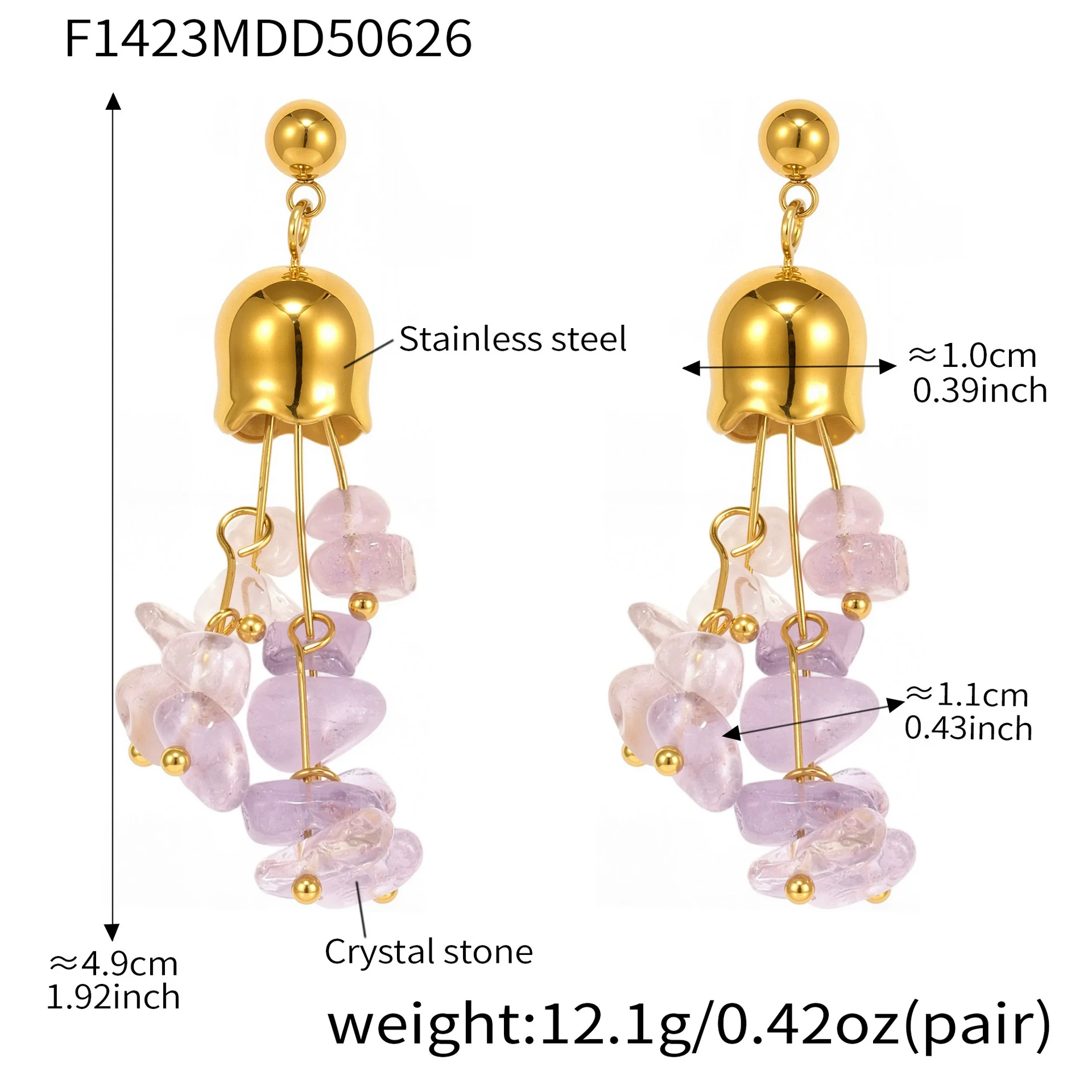 Handmade Stainless Steel And Natural Crystal Geometric Ferris Wheel And Lily Of The Valley Flower Electroplated Earrings For Women - Image 7