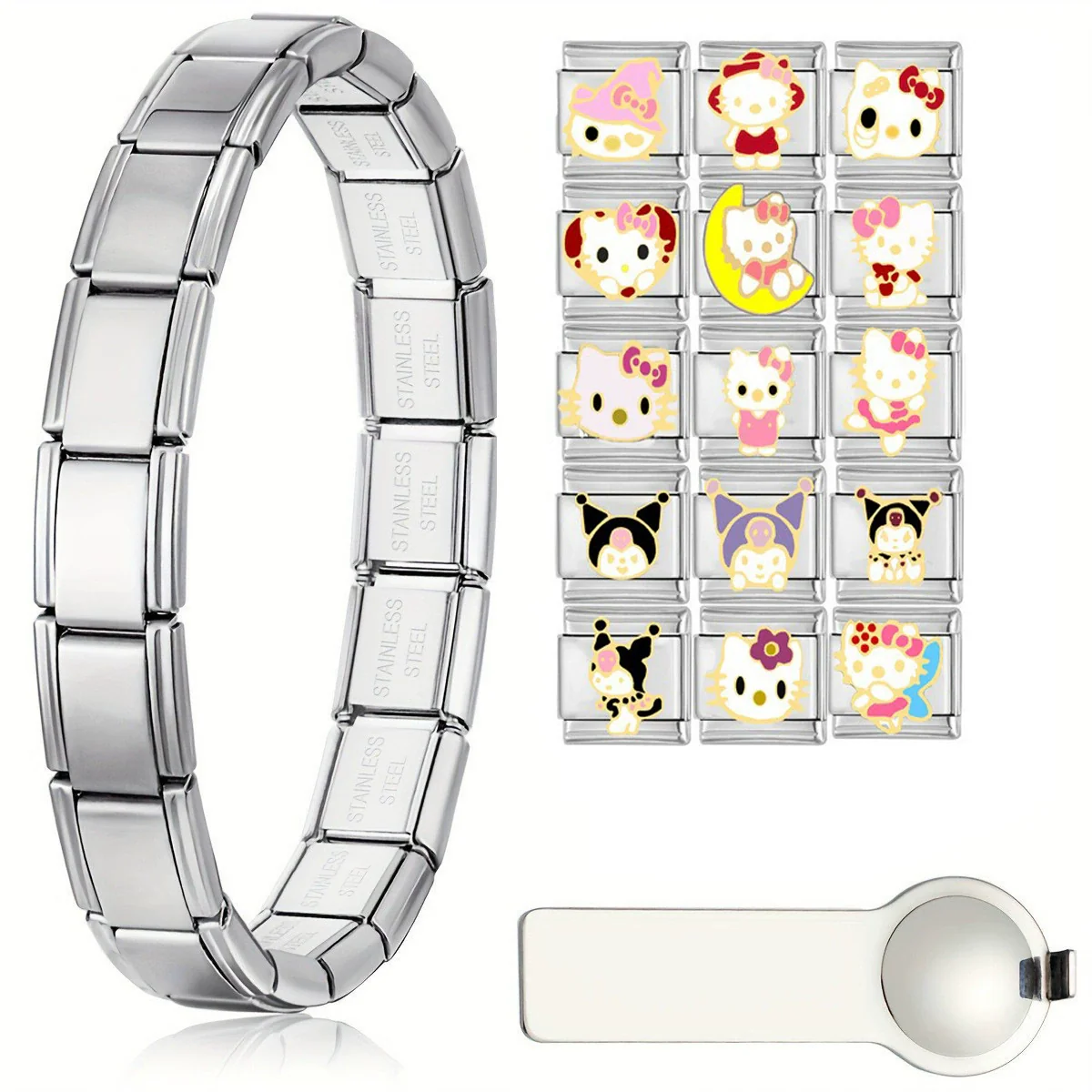 Handmade Stainless Steel Bracelet With Cartoon Characters And Dripping Oil Design For Women