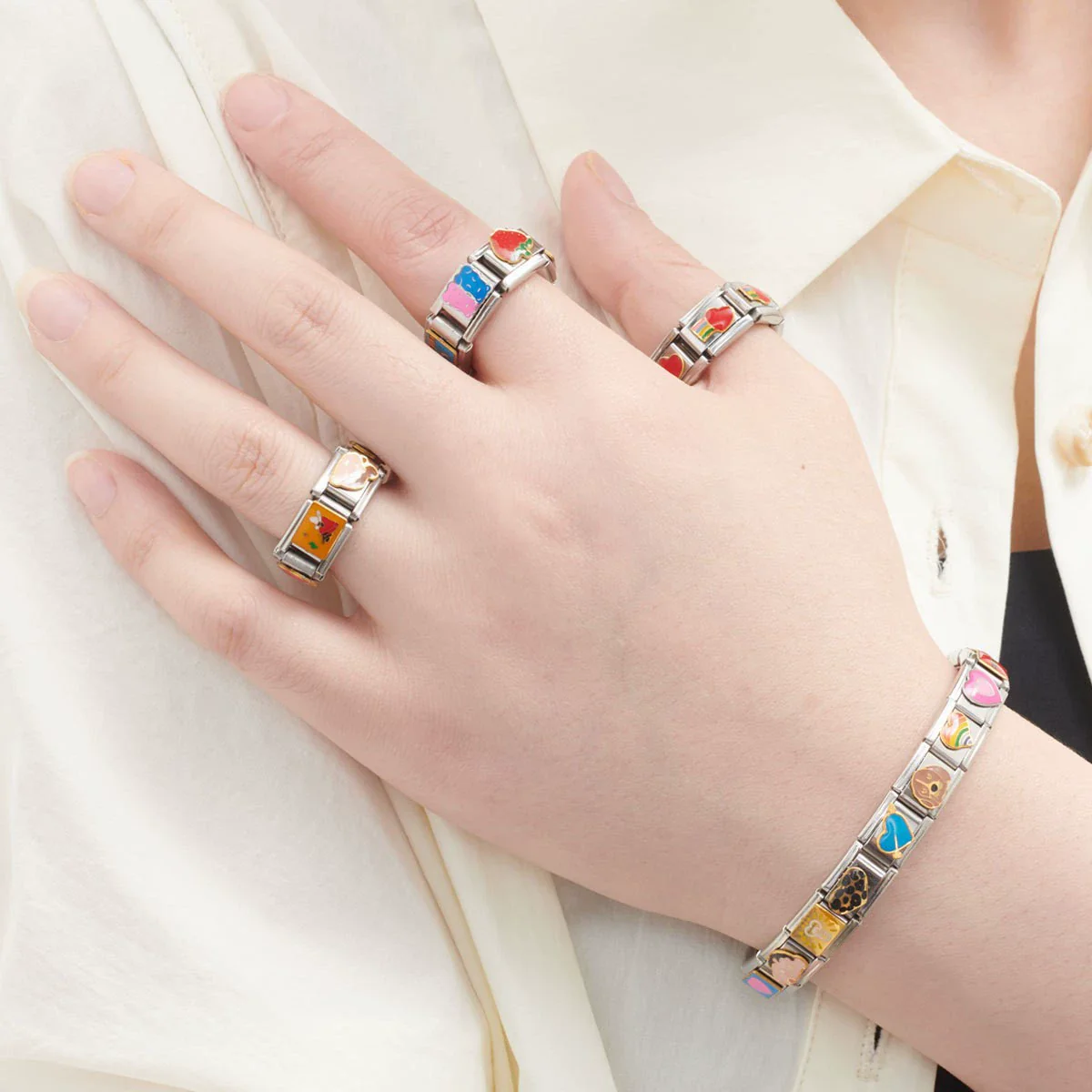 Handmade Stainless Steel Bracelet With Cartoon Characters And Dripping Oil Design For Women - Image 2
