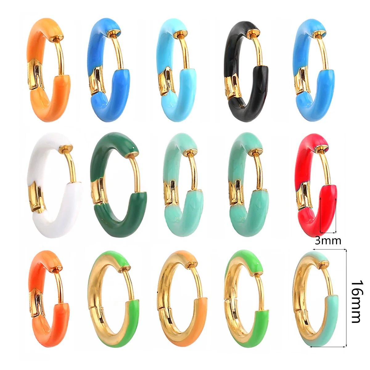 Handmade Stainless Steel Ear Buckle With Enamel Color And Oil Drop Design Geometric Style Electroplated - Image 3