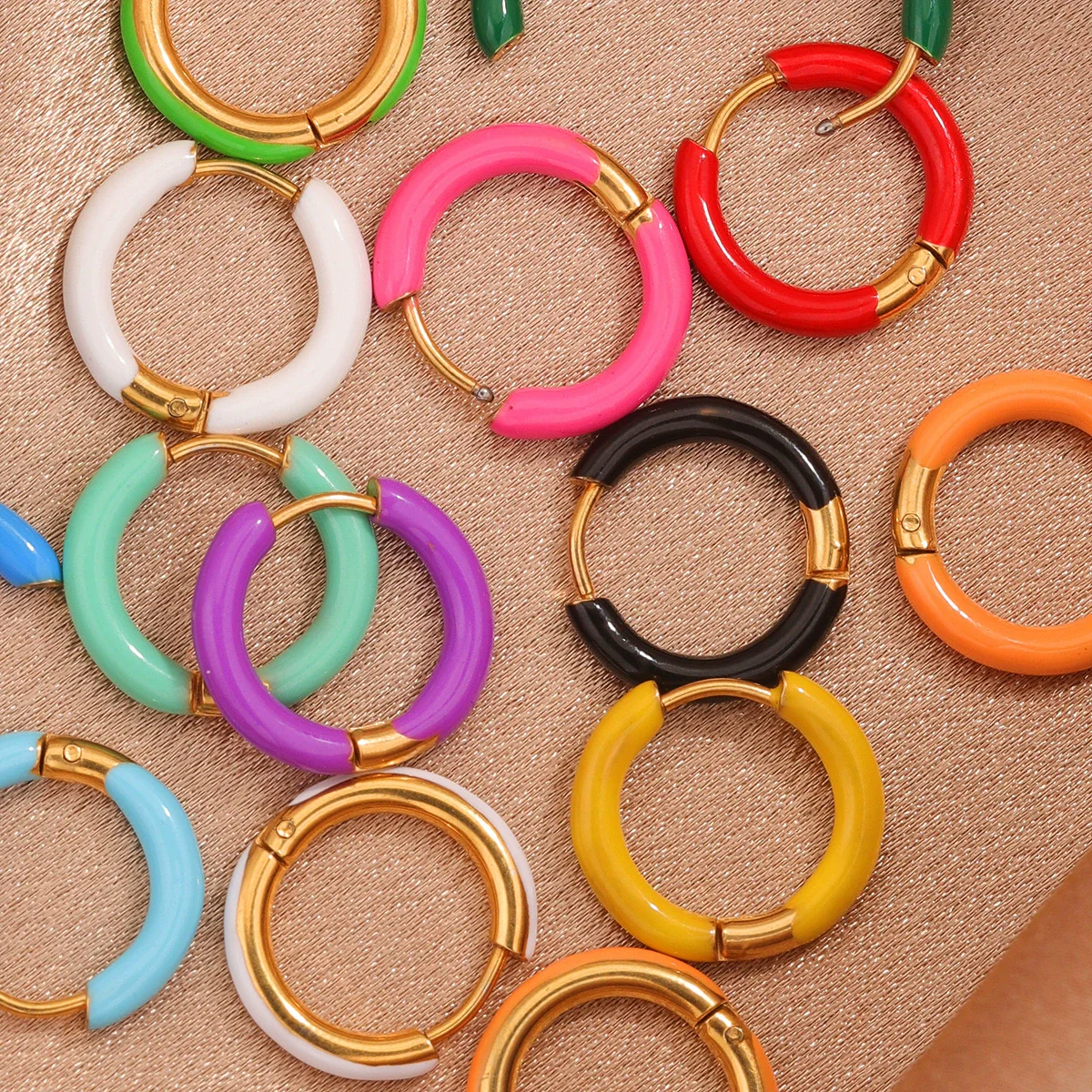 Handmade Stainless Steel Ear Buckle With Enamel Color And Oil Drop Design Geometric Style Electroplated - Image 4