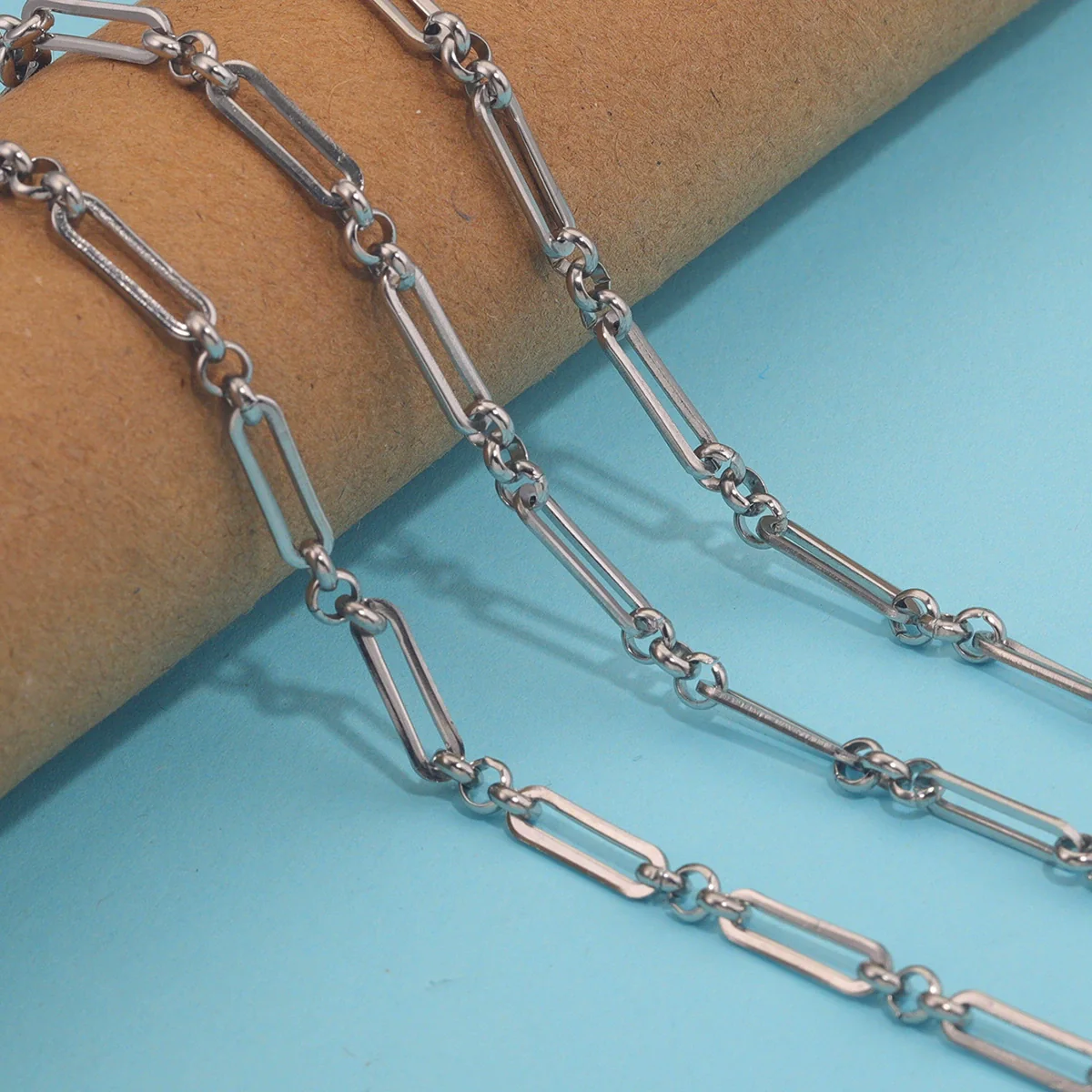 Handmade Stainless Steel Long Oval Compressed Chain Hip Hop Jewelry Accessories Necklace Bracelet With Electroplating - Image 4