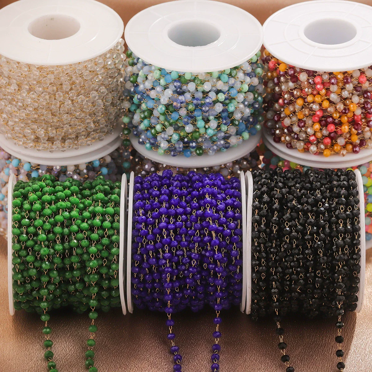 Handmade Stainless Steel Mixed Color Beaded Crystal Chain Clip Jewelry With Vacuum Gold Plating