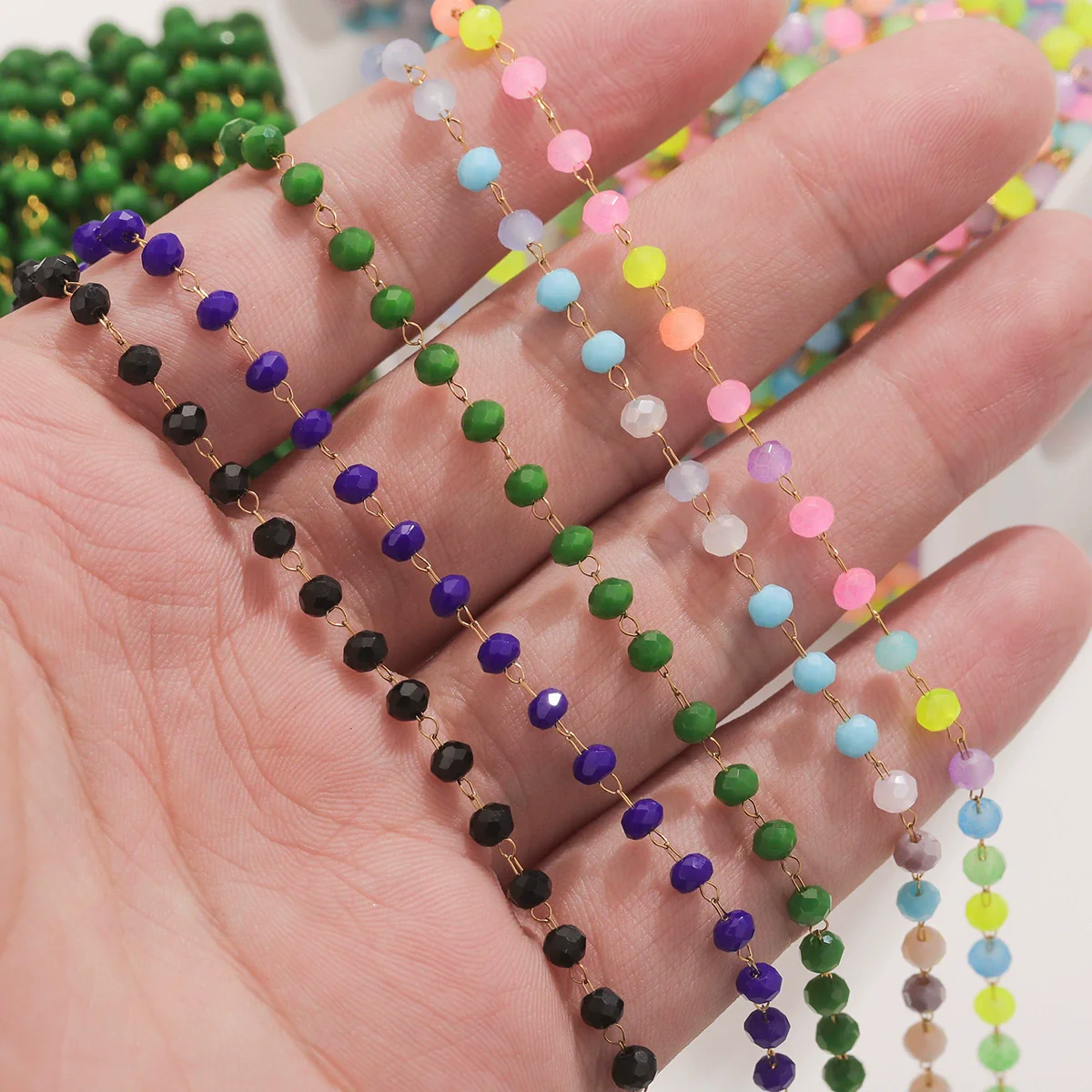 Handmade Stainless Steel Mixed Color Beaded Crystal Chain Clip Jewelry With Vacuum Gold Plating - Image 4