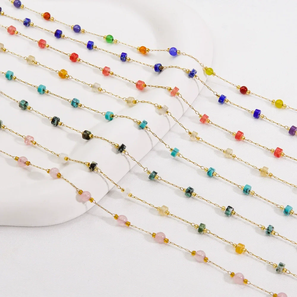 Handmade Stainless Steel Natural Stone Chain Necklace Bracelet With Vacuum In Furnace Electroplating
