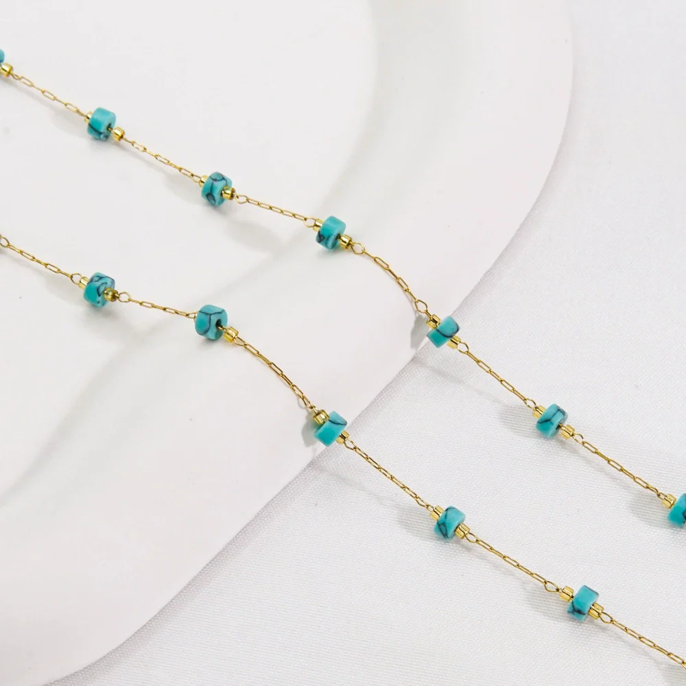 Handmade Stainless Steel Natural Stone Chain Necklace Bracelet With Vacuum In Furnace Electroplating - Image 5