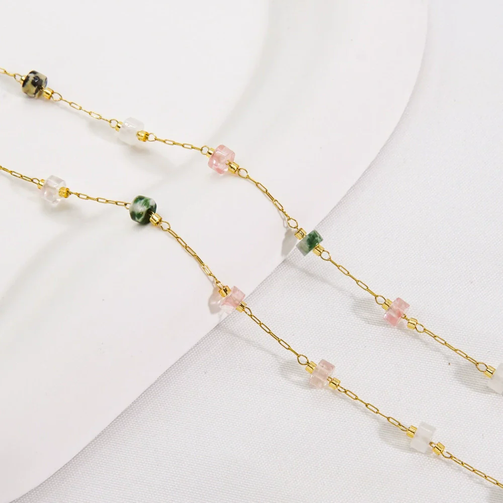 Handmade Stainless Steel Natural Stone Chain Necklace Bracelet With Vacuum In Furnace Electroplating - Image 8