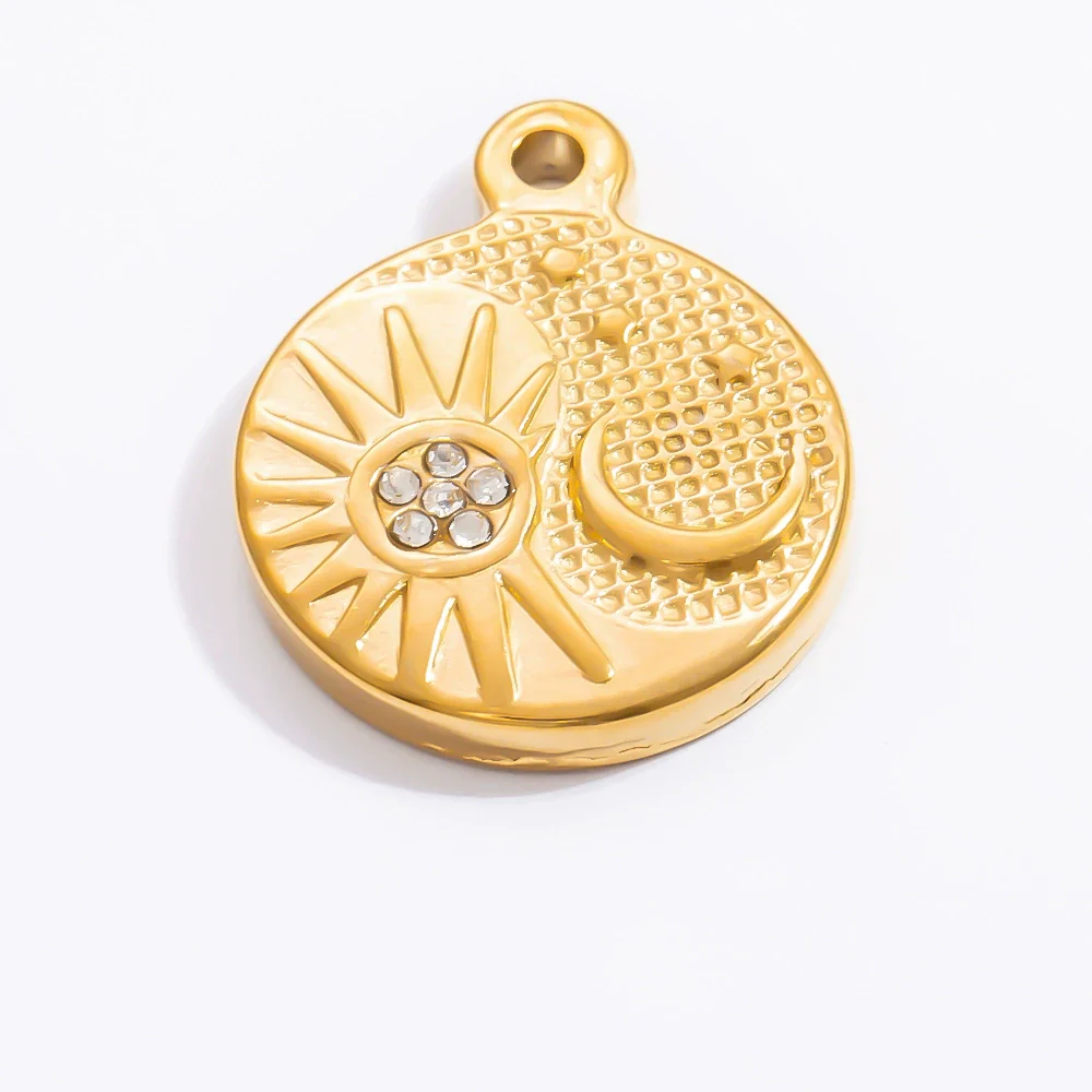 Handmade Stainless Steel Sun Moon Pendant Necklace Accessories With Totem Pattern And Electroplating Design Personality Minimalist Style - Image 2