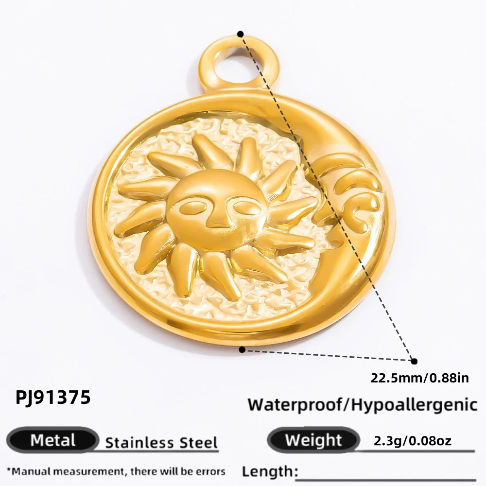 Handmade Stainless Steel Sun Moon Pendant Necklace Accessories With Totem Pattern And Electroplating Design Personality Minimalist Style - Image 9