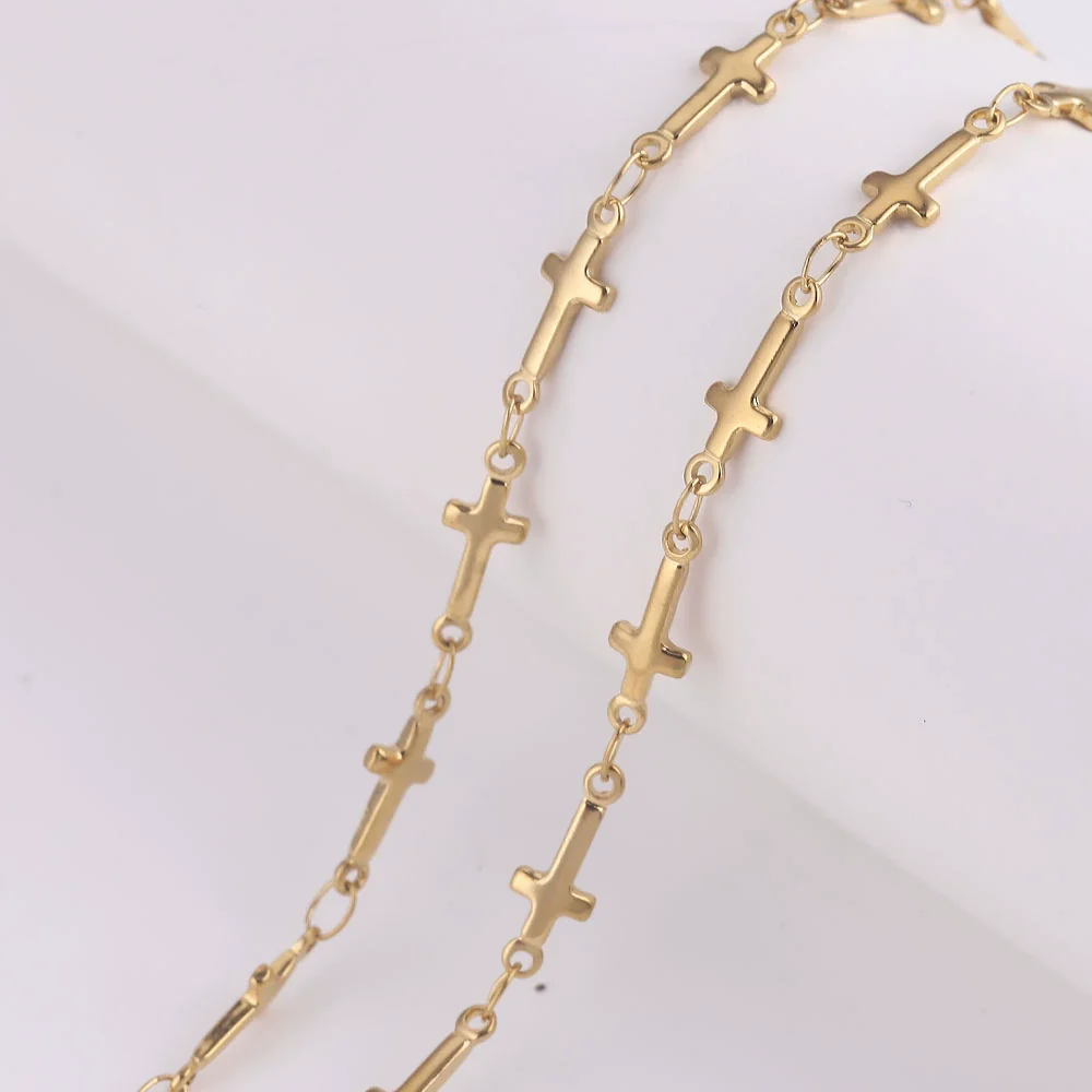 Handmade Stainless Steel Vacuum Chain With Golden Heart Cross Frame And Five Pointed Star For Diy Necklace Accessories Electroplated - Image 2
