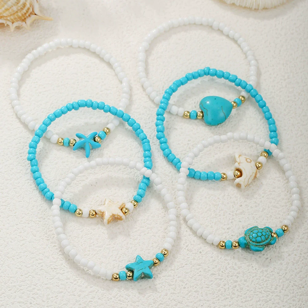 Handmade Unisex Bohemian Style Bracelet And Anklet With Rice Beads Pine Stone Animal And Zodiac Pattern Heart Starfish Turtle Shape - Image 3