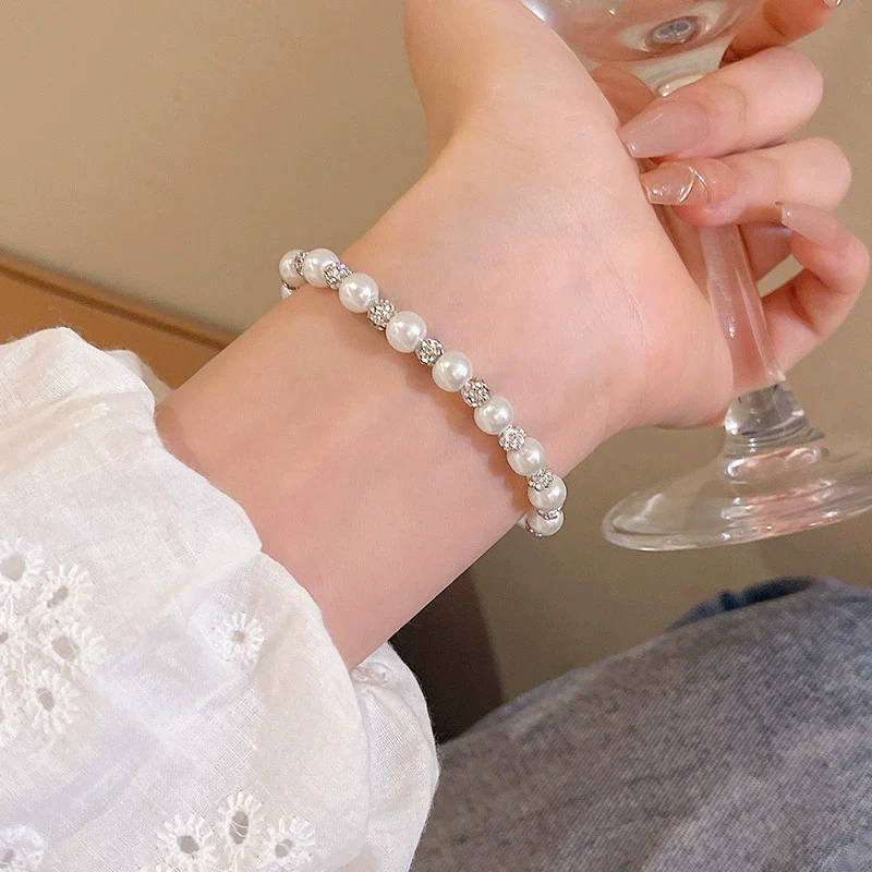Handmade Unisex Geometric Imitation Pearl Beaded Bracelet - Image 2
