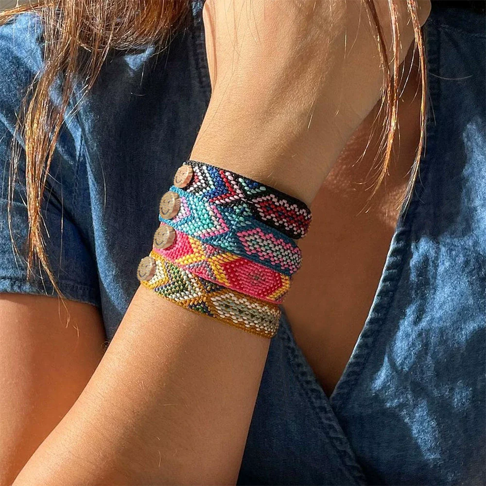 Handmade Woven Colorful Rope Geometric Smiley Bracelet For Men And Women - Image 2