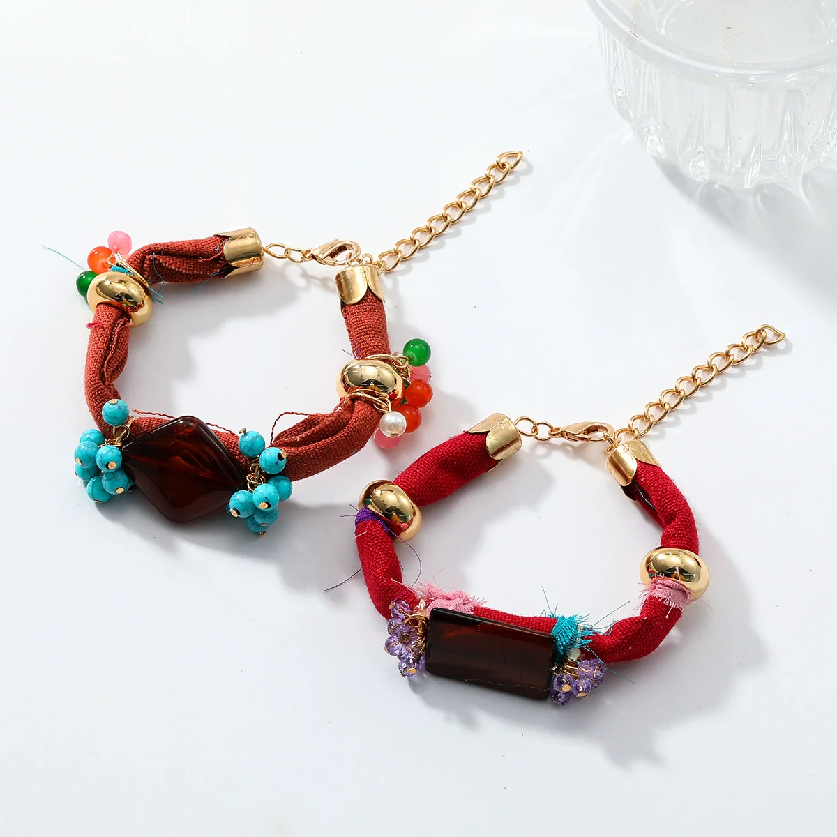 Handwoven Turquoise Alloy Bracelet Set Geometric Style Electroplating - Image 3