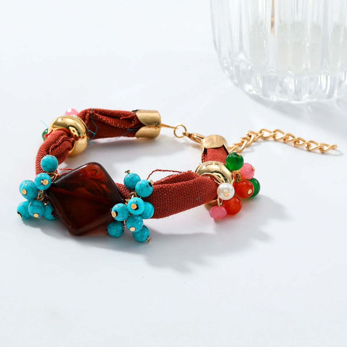 Handwoven Turquoise Alloy Bracelet Set Geometric Style Electroplating - Image 4