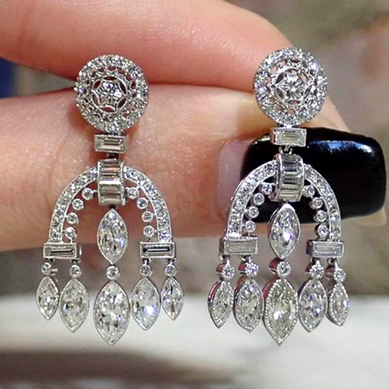 Hanging Earrings Baroque Court Style Copper Geometric Zircon