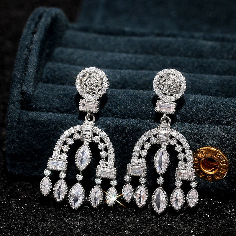 Hanging Earrings Baroque Court Style Copper Geometric Zircon - Image 2