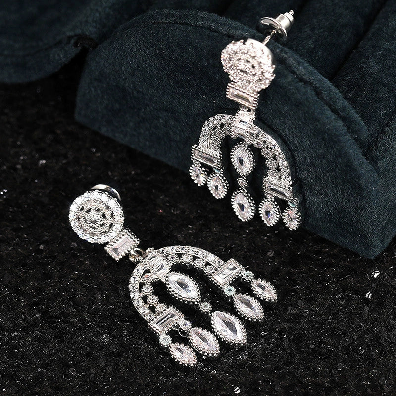 Hanging Earrings Baroque Court Style Copper Geometric Zircon - Image 3