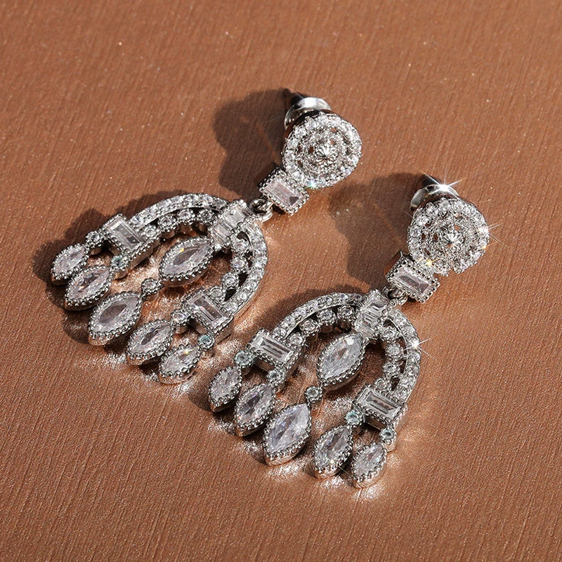 Hanging Earrings Baroque Court Style Copper Geometric Zircon - Image 4