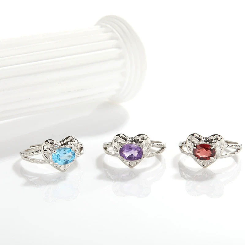 Heart Shaped Gem Inlaid S925 Sterling Silver Ring For Women