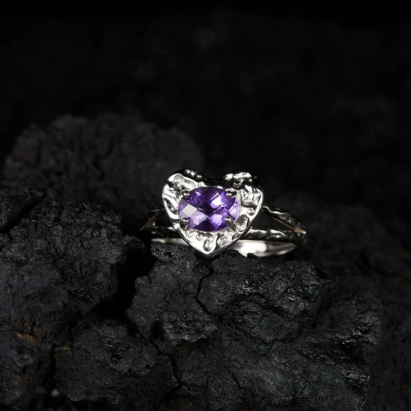 Heart Shaped Gem Inlaid S925 Sterling Silver Ring For Women - Image 2