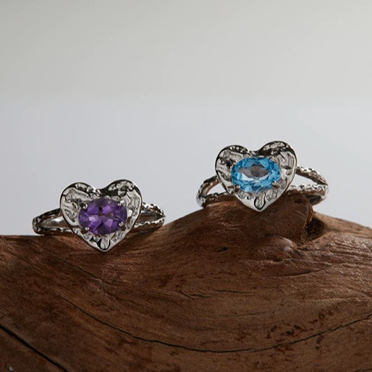 Heart Shaped Gem Inlaid S925 Sterling Silver Ring For Women - Image 4