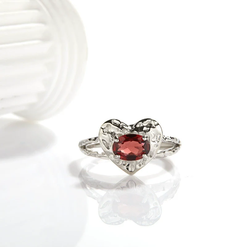 Heart Shaped Gem Inlaid S925 Sterling Silver Ring For Women - Image 6