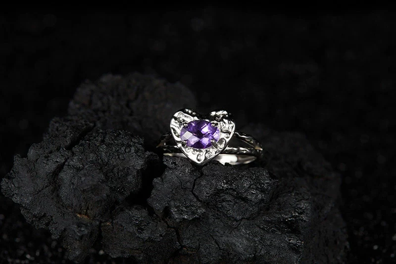 Heart Shaped Gem Inlaid S925 Sterling Silver Ring For Women - Image 7