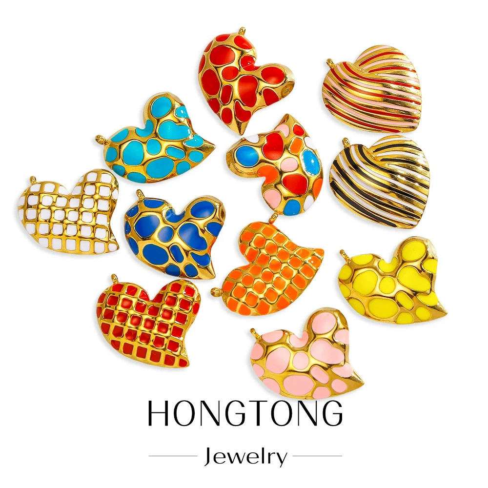 Heartshaped French Retro Stainless Steel Enamel Oil Drop Earrings