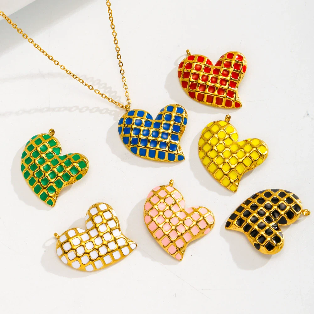 Heartshaped French Retro Stainless Steel Enamel Oil Drop Earrings - Image 2