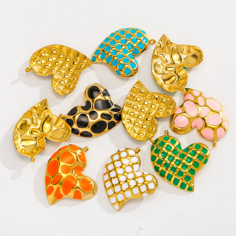 Heartshaped French Retro Stainless Steel Enamel Oil Drop Earrings - Image 3