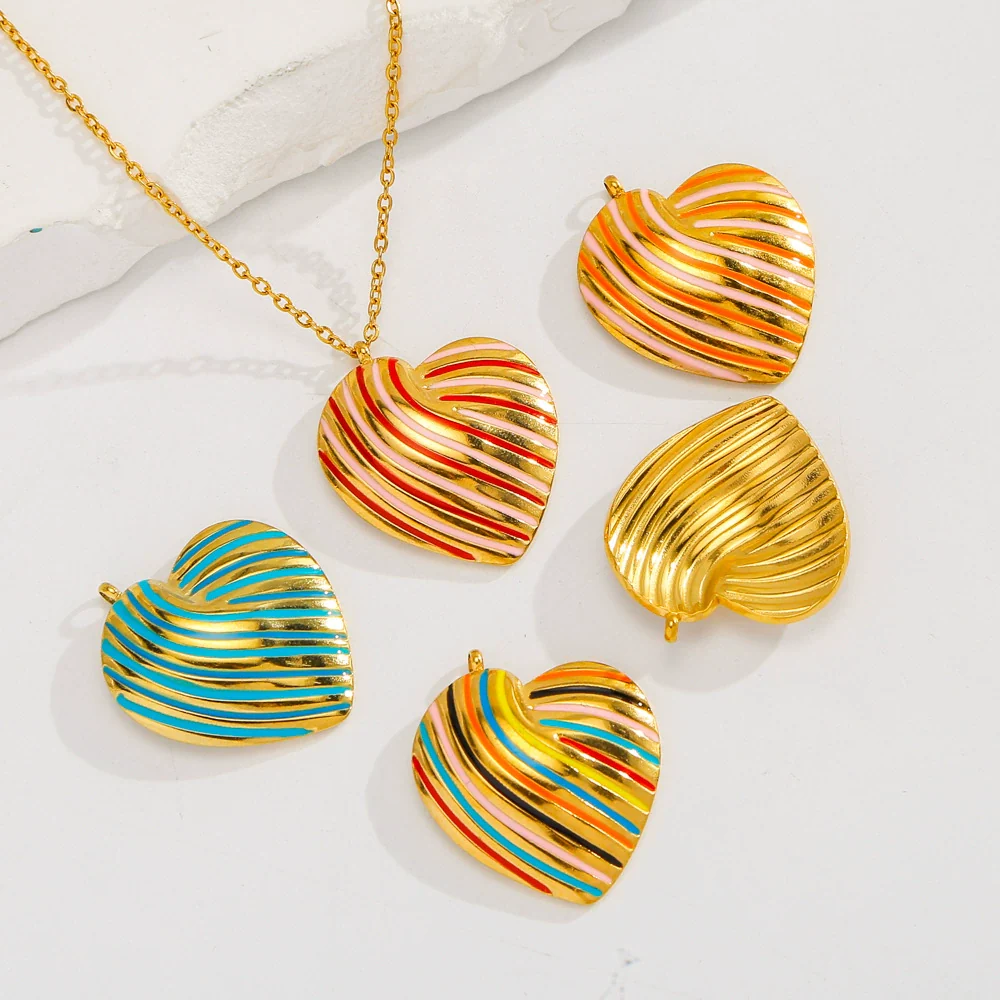 Heartshaped French Retro Stainless Steel Enamel Oil Drop Earrings - Image 4