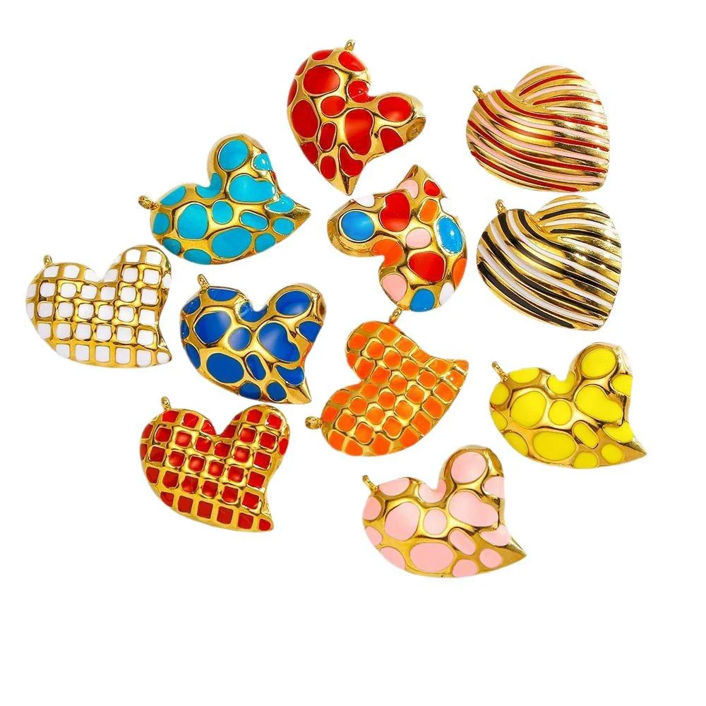 Heartshaped French Retro Stainless Steel Enamel Oil Drop Earrings - Image 5