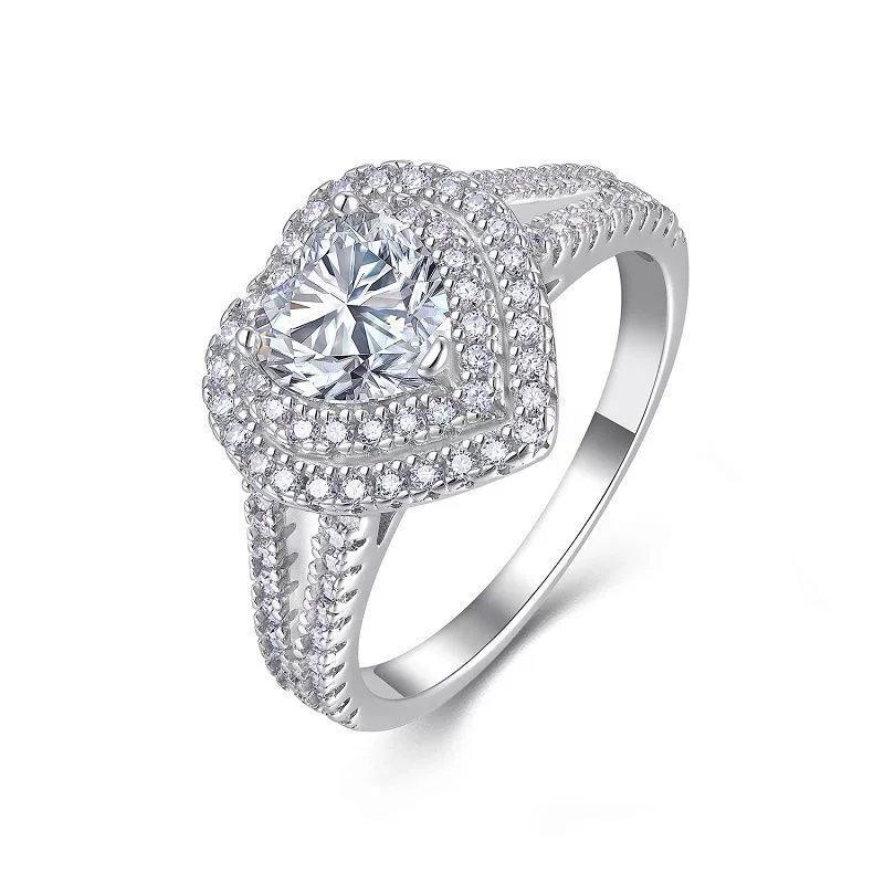 Heartshaped Simulated Diamond Moissanite Inlay 925 Sterling Silver Women's Ring Classic Fashion Light Luxury Highend - Image 4