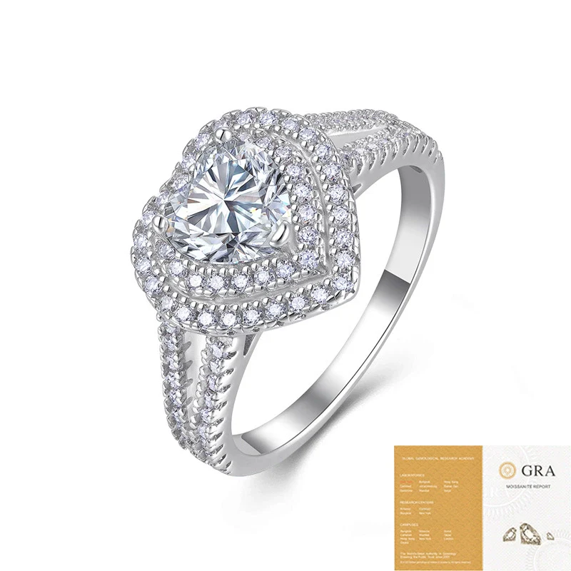 Heartshaped Simulated Diamond Moissanite Inlay 925 Sterling Silver Women's Ring Classic Fashion Light Luxury Highend - Image 5