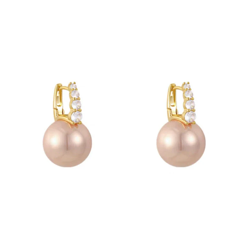 Hemp Gray Pink Pearl Women's Light Luxury Niche Highend Geometric Alloy Earrings With Electroplating - Image 5