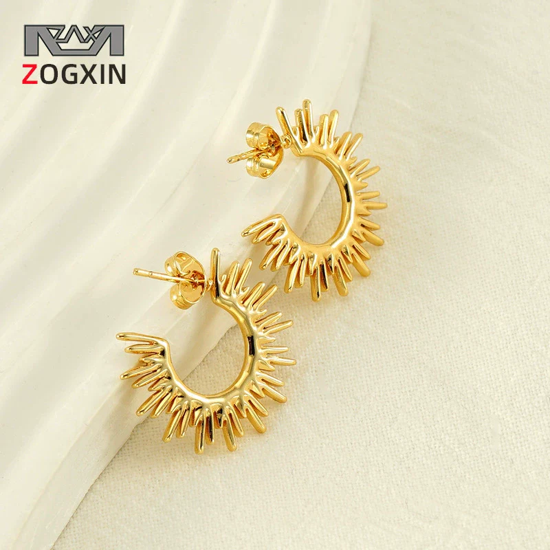 Highend Nonfading Titanium Steel Fanshaped Sunflower Earrings Electroplated Simple Style For Women