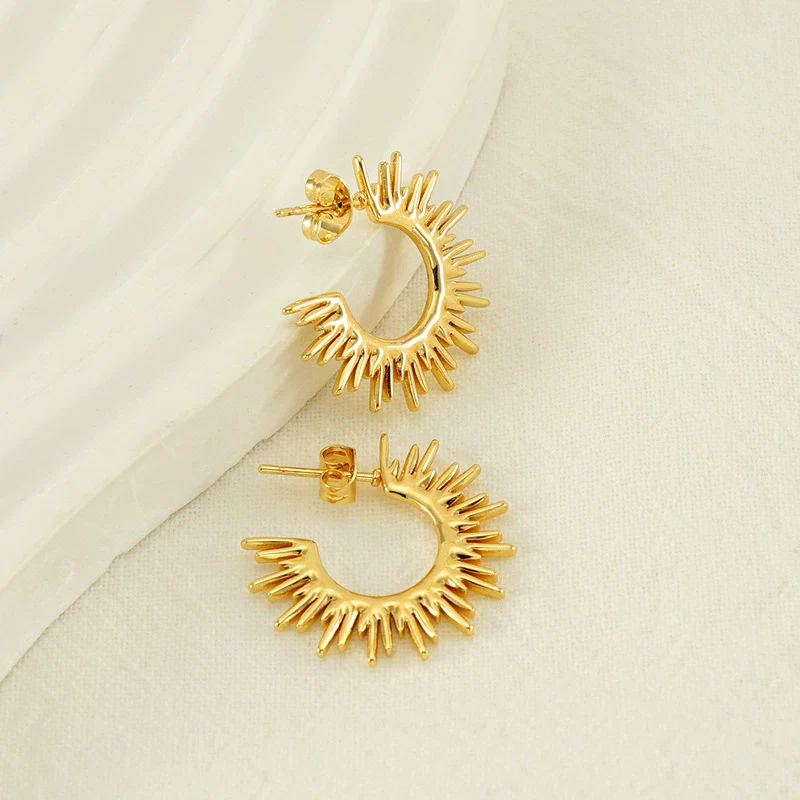 Highend Nonfading Titanium Steel Fanshaped Sunflower Earrings Electroplated Simple Style For Women - Image 2