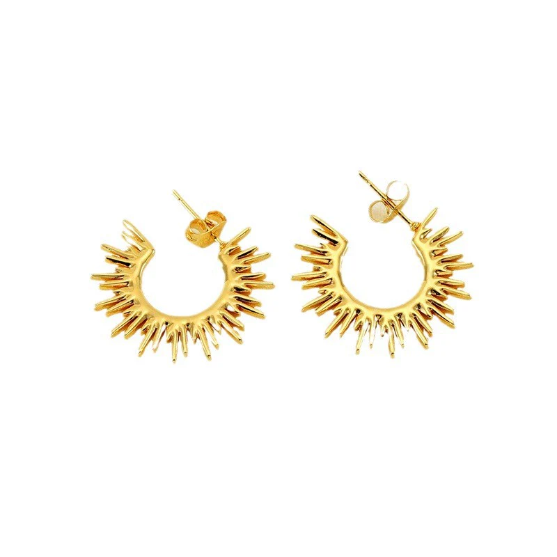 Highend Nonfading Titanium Steel Fanshaped Sunflower Earrings Electroplated Simple Style For Women - Image 5