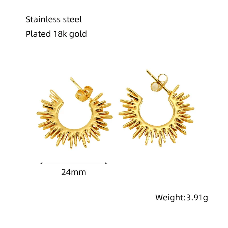 Highend Nonfading Titanium Steel Fanshaped Sunflower Earrings Electroplated Simple Style For Women - Image 6