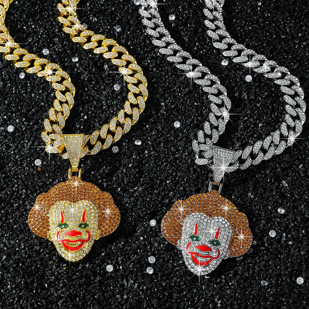 Hip Hop Clown Diamond Alloy Necklace Pendant Jewelry With Cuban Chain - Image 2