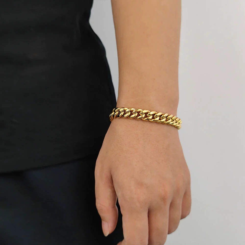 Hip Hop Stainless Steel Geometric Cuban Bracelet With Spring Buckle And Round Grinding Electroplating For Unisex - Image 10