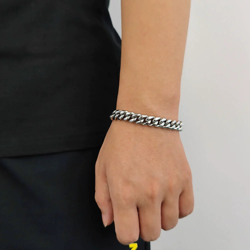 Hip Hop Stainless Steel Geometric Cuban Bracelet With Spring Buckle And Round Grinding Electroplating For Unisex - Image 11