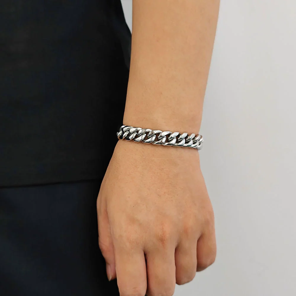 Hip Hop Stainless Steel Geometric Cuban Bracelet With Spring Buckle And Round Grinding Electroplating For Unisex - Image 13