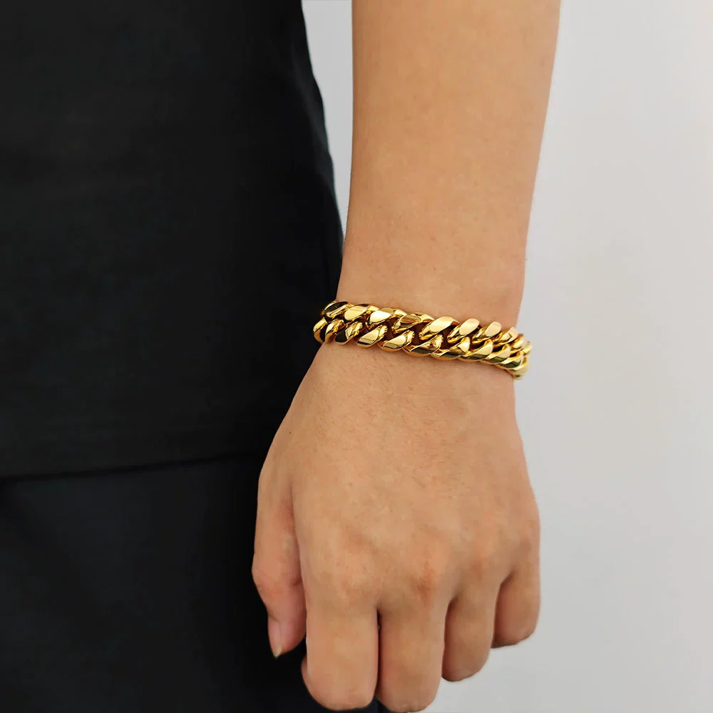 Hip Hop Stainless Steel Geometric Cuban Bracelet With Spring Buckle And Round Grinding Electroplating For Unisex - Image 14